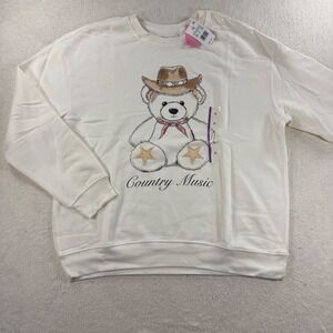 Zoe + Liv Country‎ Music Teddy Bear Graphic Sweatshirt XL White Alyssum Winter